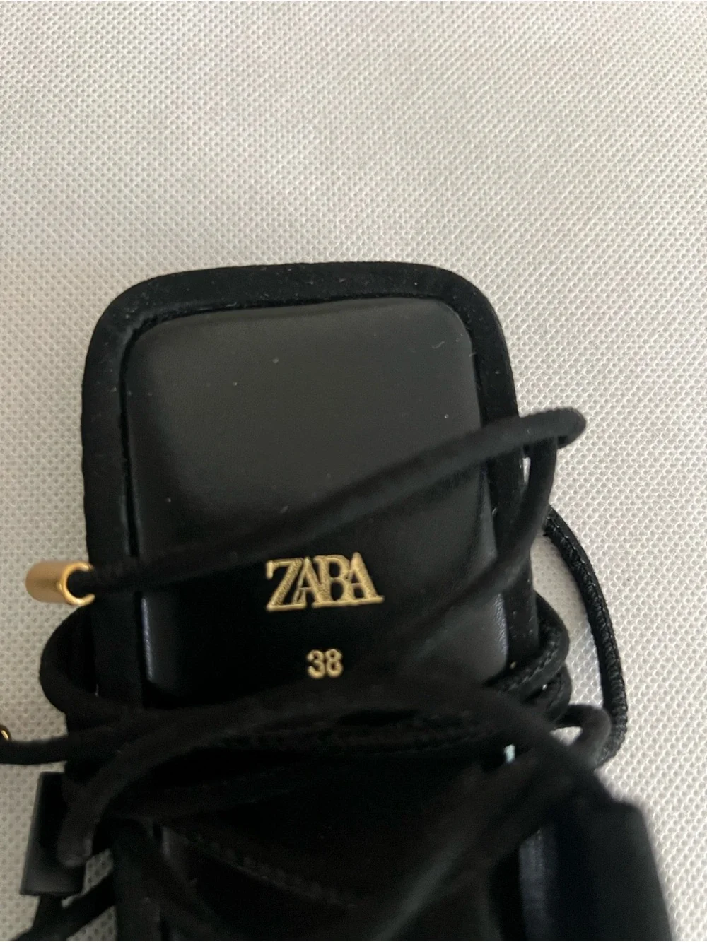 ZARA Black Lace-Up Sandals with Gold Toe Accent - Picture 3 of 9